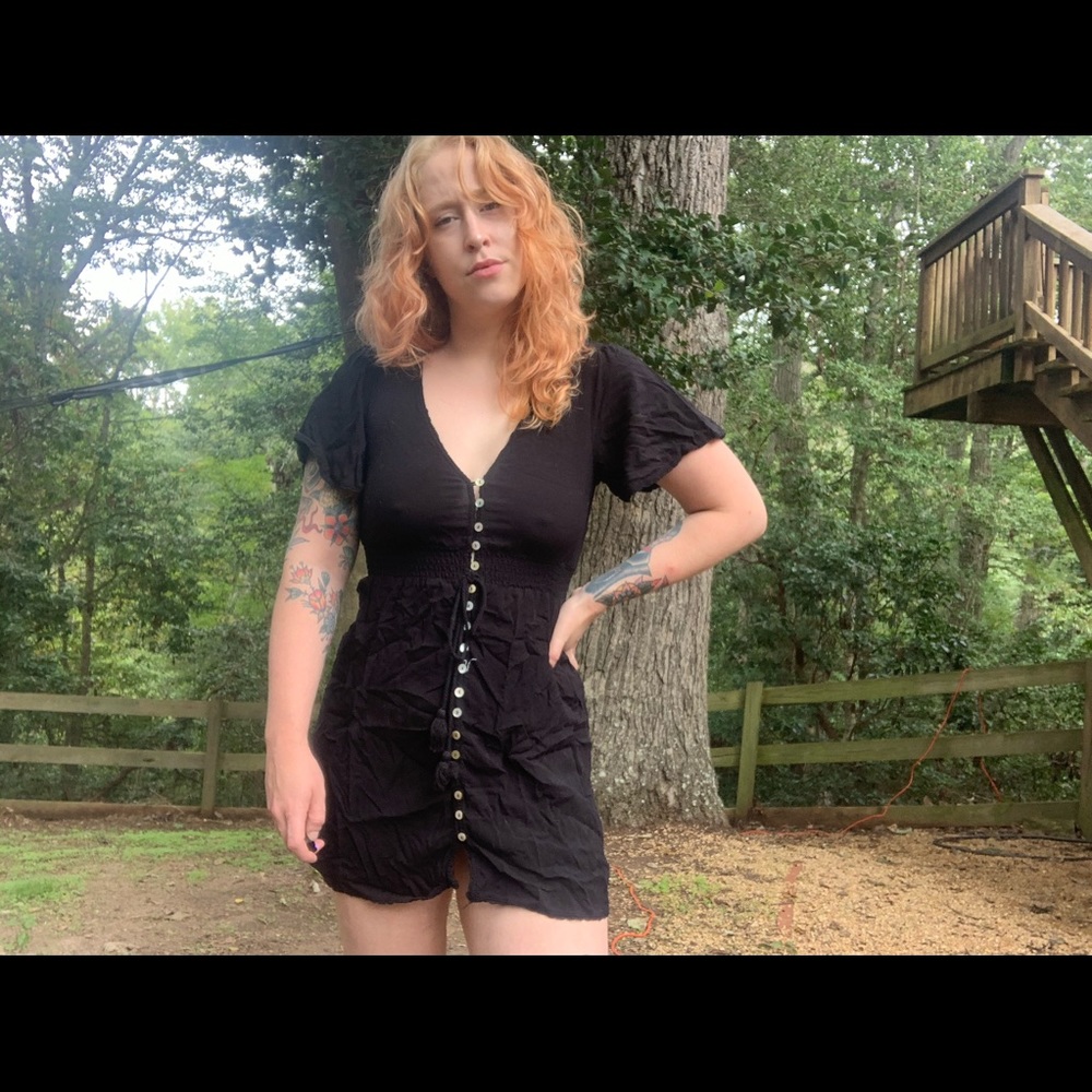 Black button detail mini dress